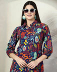 Blue Printed Pure Cotton Tunic & Trouser Co-Ords