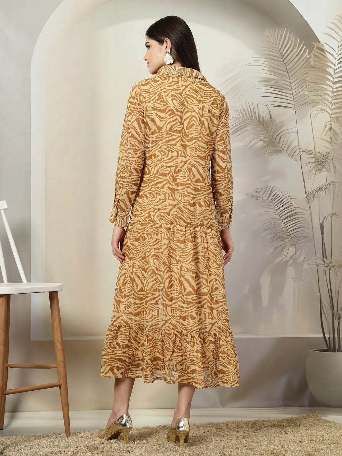 Mustard Floral Print Maxi Dress