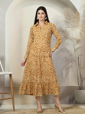 Mustard Floral Print Maxi Dress