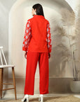 Red Embroidered Shirt With Trousers Co-Ords