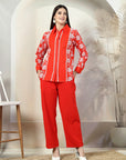 Red Embroidered Shirt With Trousers Co-Ords