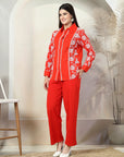 Red Embroidered Shirt With Trousers Co-Ords