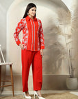 Red Embroidered Shirt With Trousers Co-Ords