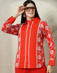 Red Embroidered Shirt With Trousers Co-Ords