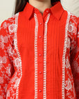 Red Embroidered Shirt With Trousers Co-Ords