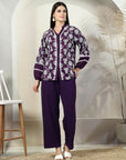 Purple Embroidered Pure Cotton Shirt With Trousers Co-Ords