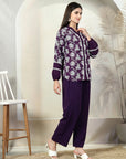 Purple Embroidered Pure Cotton Shirt With Trousers Co-Ords