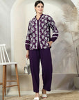 Purple Embroidered Pure Cotton Shirt With Trousers Co-Ords