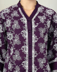 Purple Embroidered Pure Cotton Shirt With Trousers Co-Ords