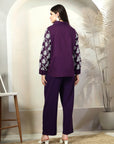 Purple Embroidered Shirt With Trousers Co-Ords