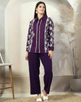 Purple Embroidered Shirt With Trousers Co-Ords