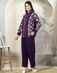 Purple Embroidered Shirt With Trousers Co-Ords