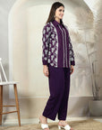 Purple Embroidered Shirt With Trousers Co-Ords