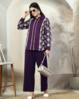 Purple Embroidered Shirt With Trousers Co-Ords