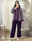 Purple Embroidered Shirt With Trousers Co-Ords