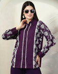 Purple Embroidered Shirt With Trousers Co-Ords