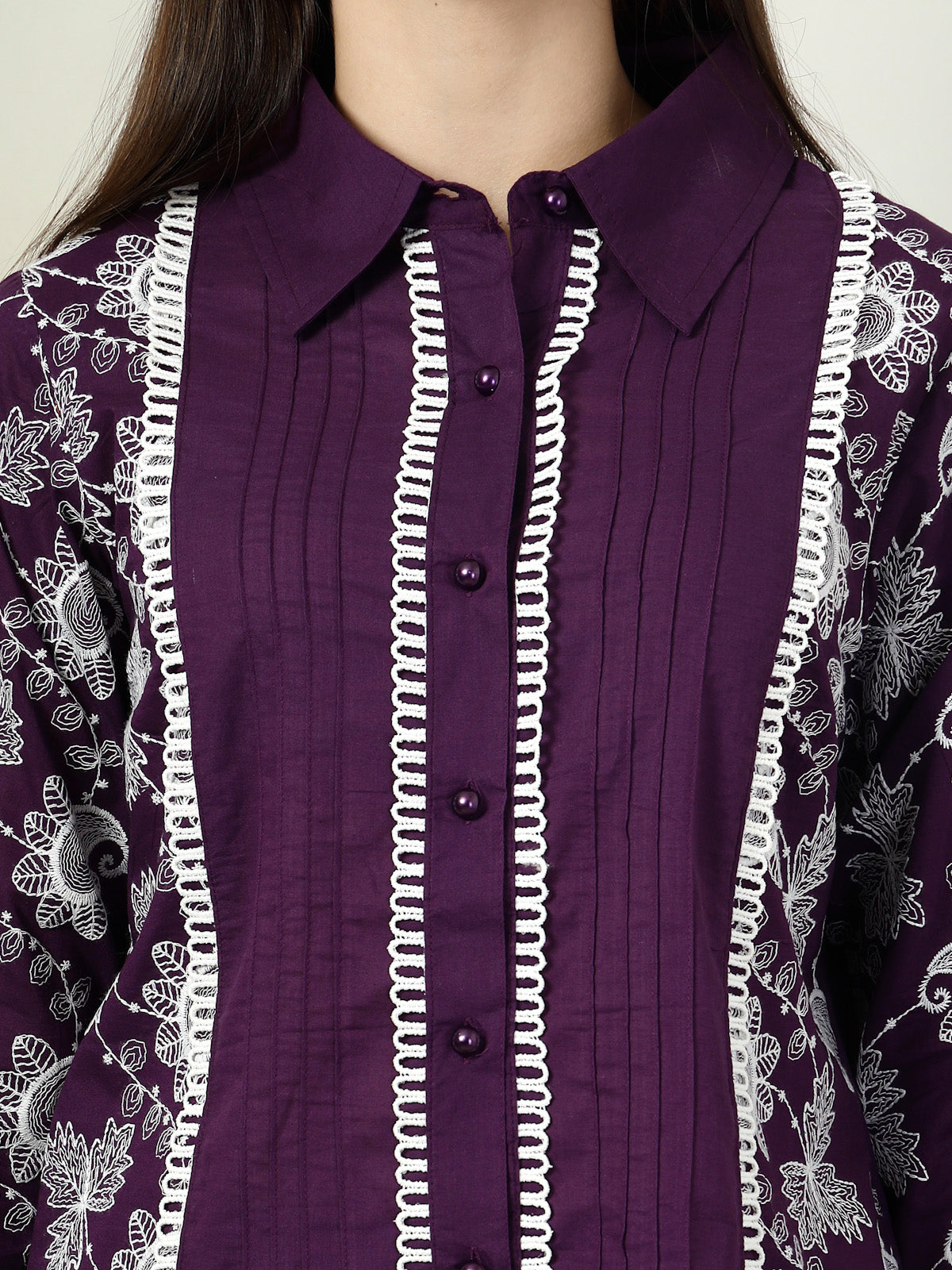 Purple Embroidered Shirt With Trousers Co-Ords