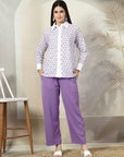 Purple Pure Cotton Shirt With Trousers Co-Ords