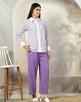 Purple Pure Cotton Shirt With Trousers Co-Ords