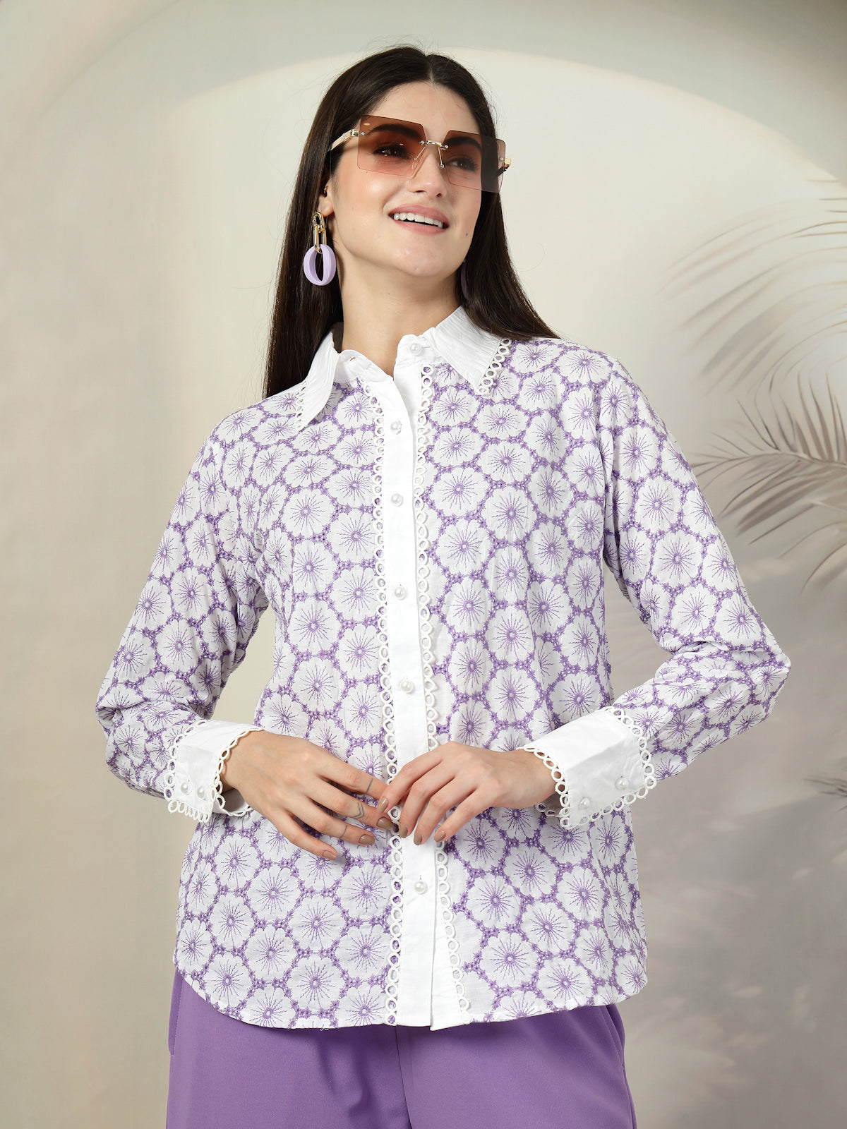 Purple Pure Cotton Shirt With Trousers Co-Ords