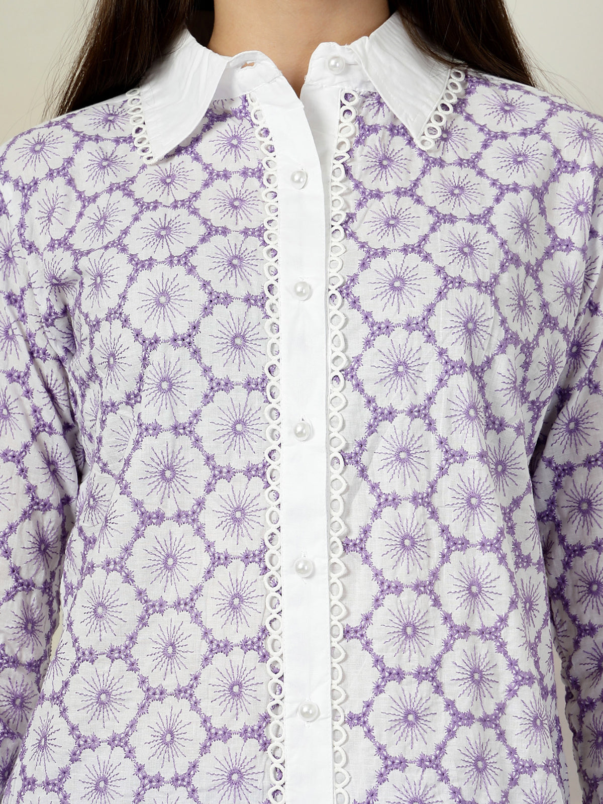 Purple Pure Cotton Shirt With Trousers Co-Ords