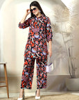 Green Printed Pure Cotton Shirt With Trousers Co-Ords