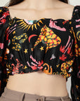 Back Floral Print Puff Sleeve Crop Top