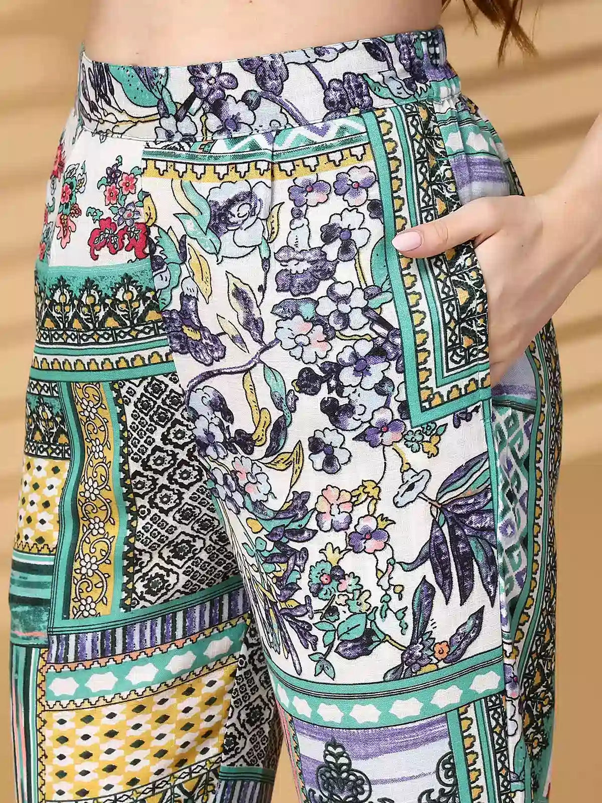 Women Printed Pure Cotton Top With Trouser &amp; Blazer Co Ords