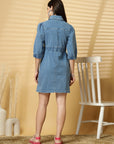 Light Blue Solid A-line Denim dress