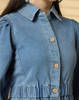 Light Blue Solid A-line Denim dress
