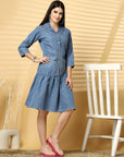 Light Blue solid A-line dress