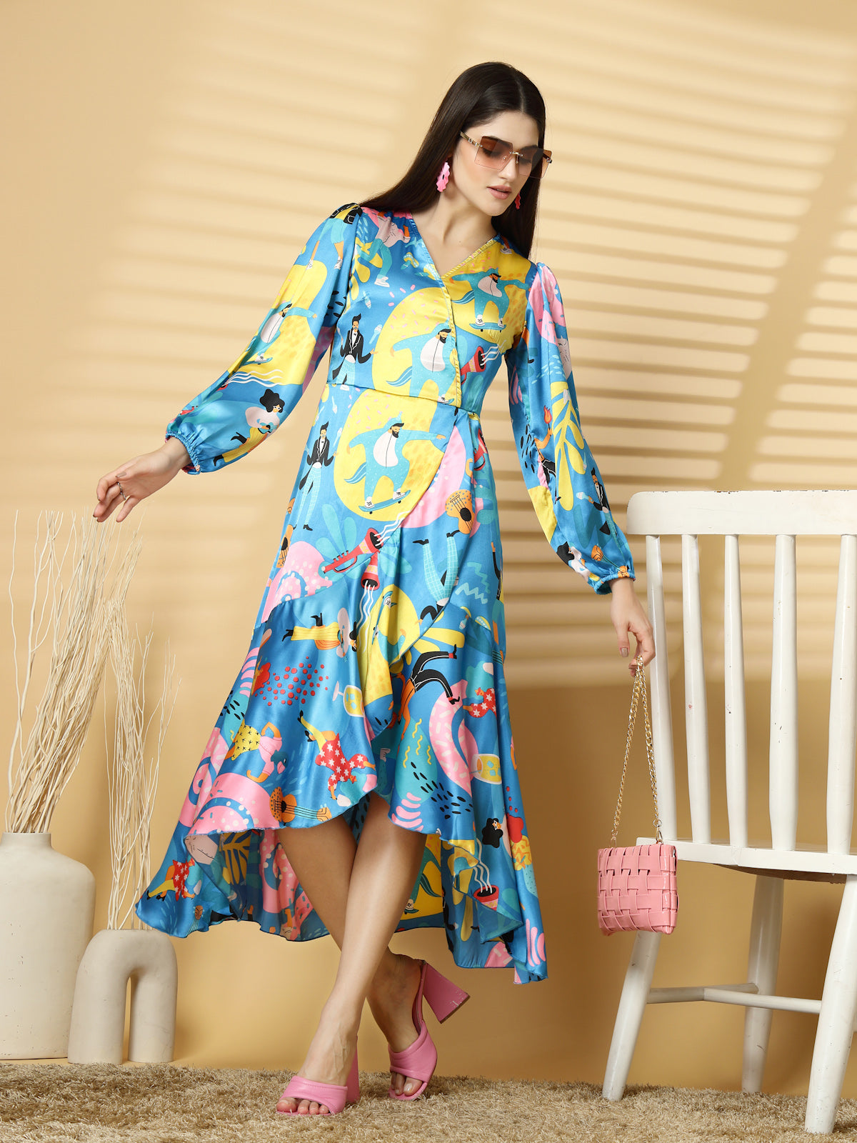 Floral Print Puff Sleeve Maxi Dress