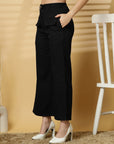 Women Black Solid Pleated Trouser