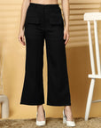 Women Black Solid Pleated Trouser