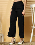 Women Black Solid Pleated Trouser