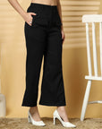 Women Black Solid Pleated Trouser