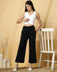 Women Black Solid Pleated Trouser