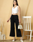 Women Black Solid Pleated Trouser