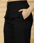 Women Black Solid Pleated Trouser