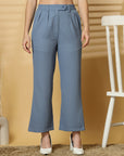 Women Blue Solid Pleated Trousers