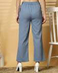 Women Blue Solid Pleated Trousers