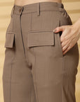 Women Brown Solid Pleated Trouser