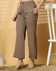 Women Brown Solid Pleated Trouser