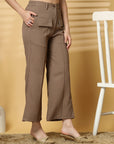 Women Brown Solid Pleated Trouser