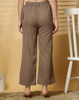 Women Brown Solid Pleated Trouser