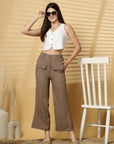 Women Brown Solid Pleated Trouser