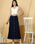 Women Denim Stretchable Midi Skirt