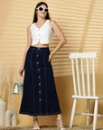 Women Denim Stretchable Midi Skirt