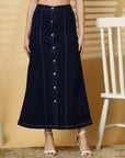 Women Denim Stretchable Midi Skirt