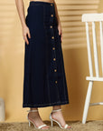 Women Denim Stretchable Midi Skirt